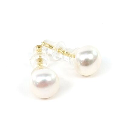 Orecchini a bottone bianchi con perle d'acqua dolce - 8 mm