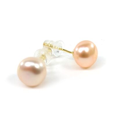 Orecchini a bottone rosa con perle d'acqua dolce - 8 mm