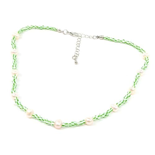 Seed and Pearl Bead Necklace - Green