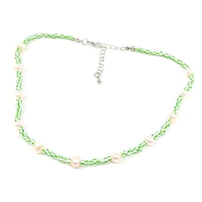 Seed and Pearl Bead Necklace - Green