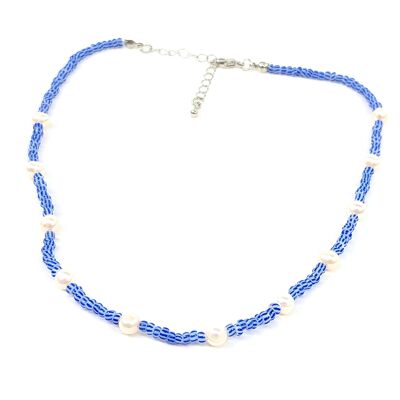 Halskette mit Saat- und Perlenperlen - Blau