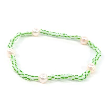 Bracciale con perline di semi e perle - verde