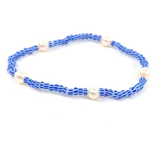 Seed and Pearl Bead Bracelet - Blue