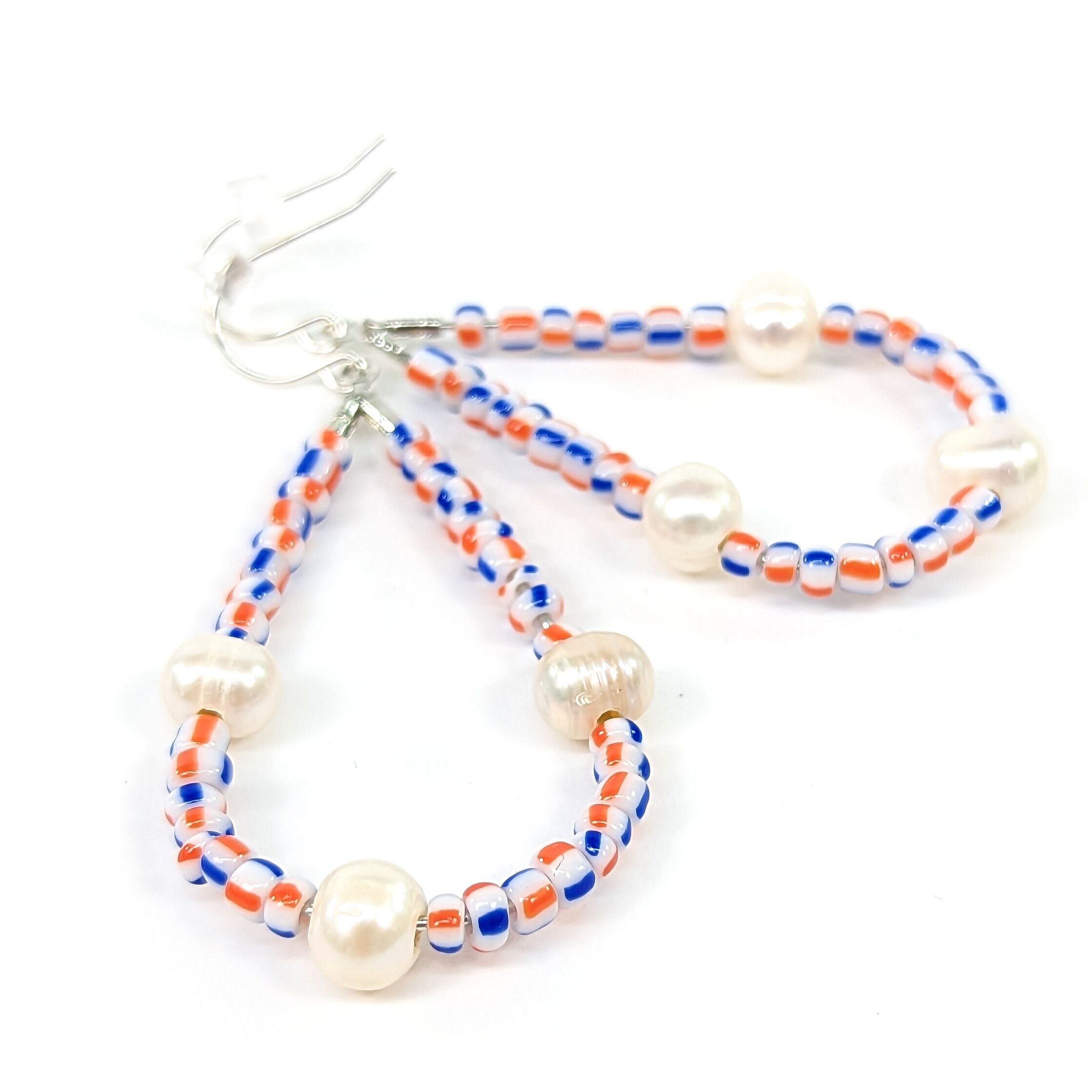 Orecchini a cerchio con perle di semi e perle - Lilla