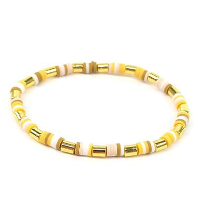 Bracelet de perles en argile et acrylique - Blanc/Or