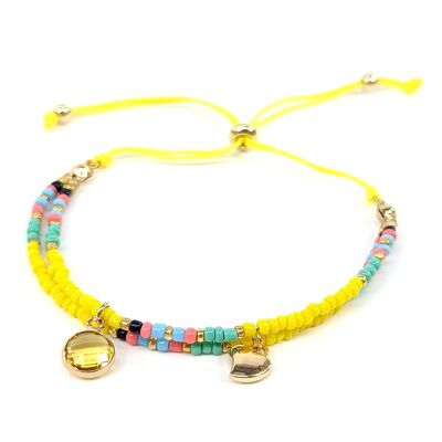 Bracciale regolabile con perline doppie - gialli