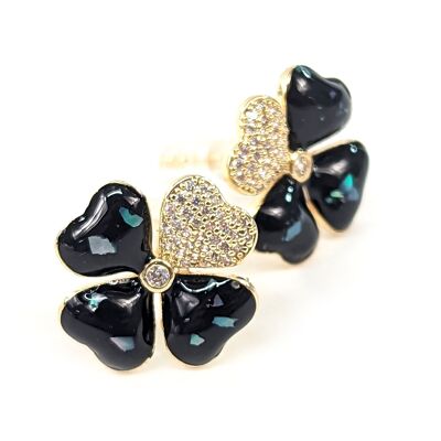 Boucles d'oreilles à tige en forme de trèfle à 4 feuilles en paillettes et en émail