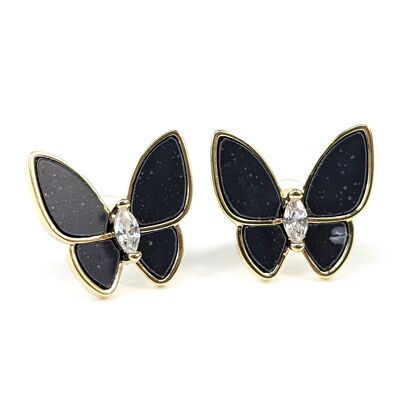 Black Diamante Butterfly Stud Earrings