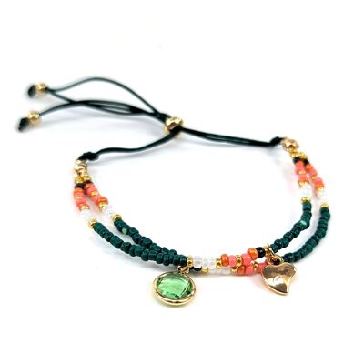 Bracelet réglable en perles de rocaille doubles - Verts