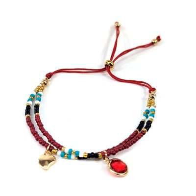 Bracelet réglable en perles de rocaille doubles - Rouges