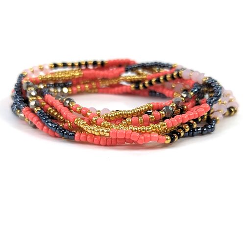 Multicoloured Seed Bead Bracelets - Dark Pinks