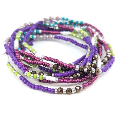 Multicoloured Seed Bead Bracelets - Purples