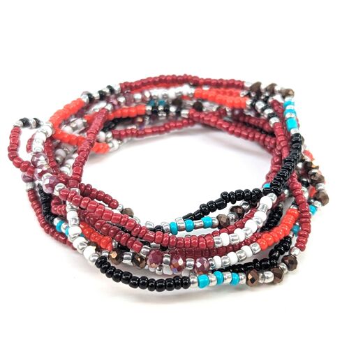 Multicoloured Seed Bead Bracelets - Reds