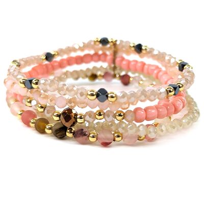 Pila di braccialetti con perline - Rosa