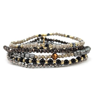 Pile de bracelets perlés - Argent/Noir
