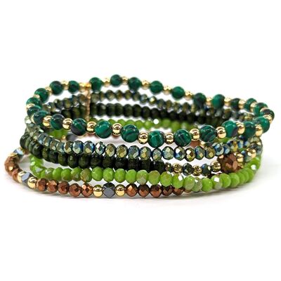 Pila di braccialetti con perline - Verdi