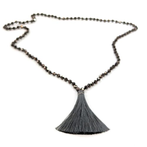 Beaded Long Necklace with Tassel - Graphite