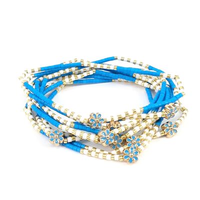 Bracelet perlé Flower Power - Bleu Royal