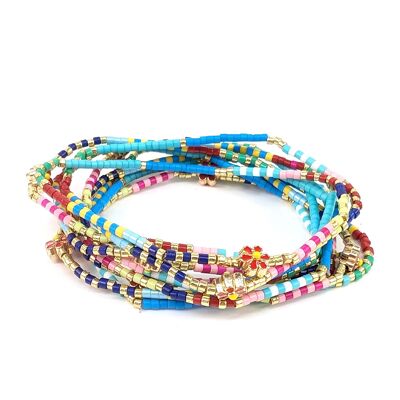 Flower Power Beaded Bracelet - Blue/Pink