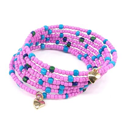 Coil Rocailles Perlenarmband - Blau/Pink