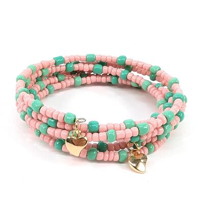 Pulsera de cuentas de semillas en espiral - Menta/Rosa