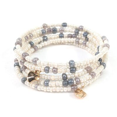 Coil Seed Bead Bracelet - Cream/Grey