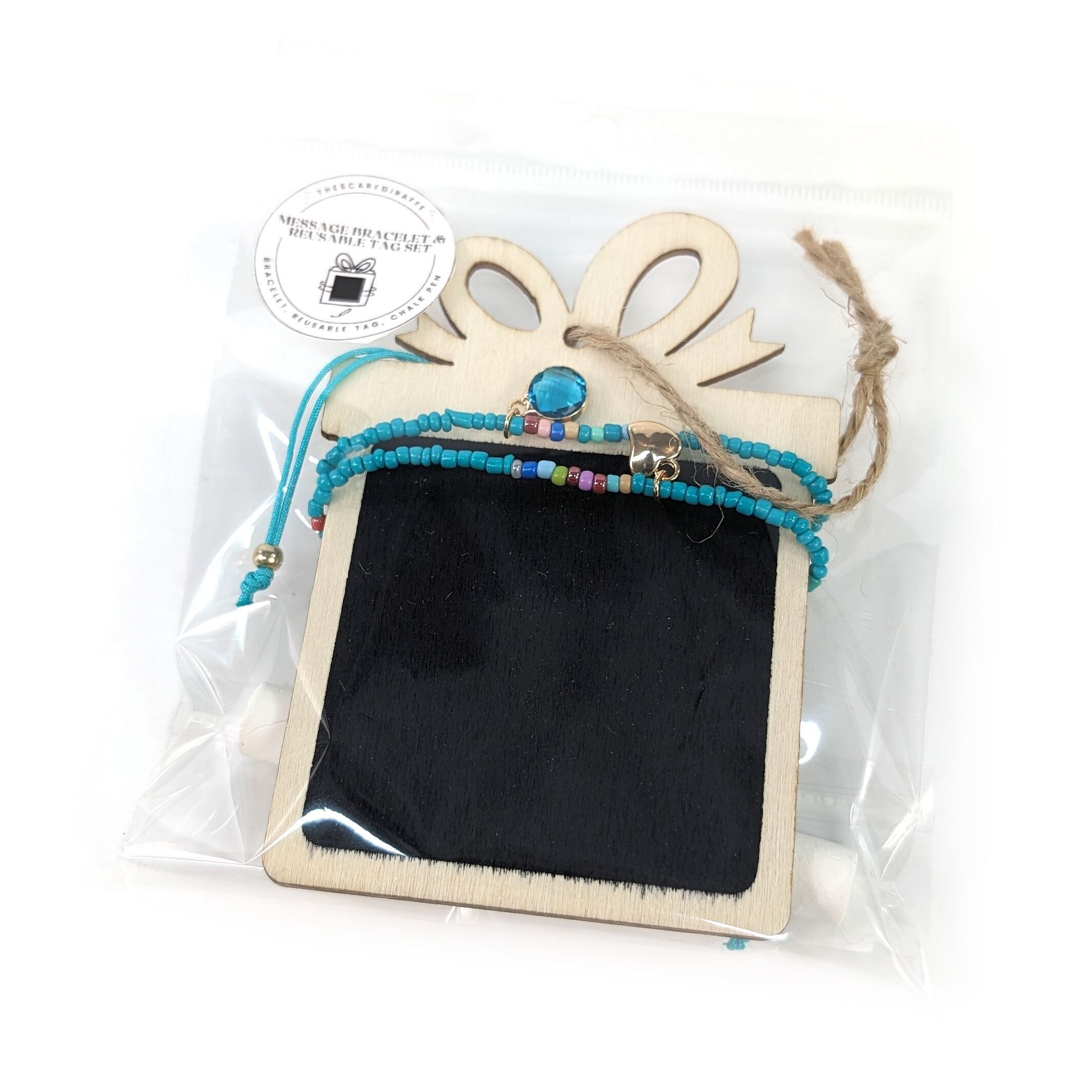 Bracciale dell'amicizia su etichetta regalo riutilizzabile (con gesso) - Turchese