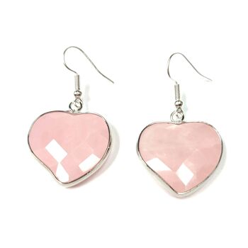 Boucles d'Oreilles Coeur Quartz Rose