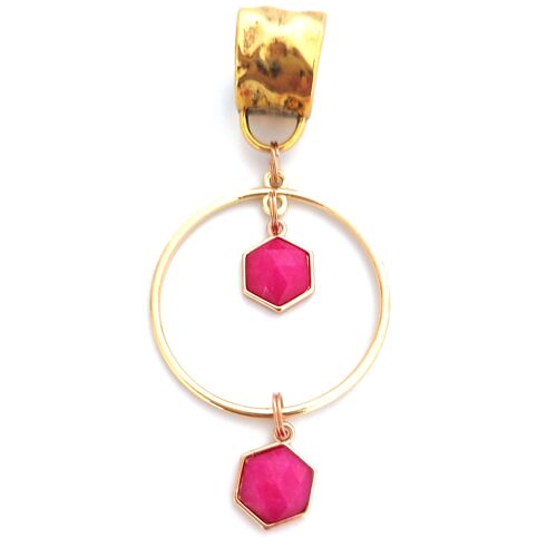 Hanging Hexagon Scarf Jewellery - Bright Pink Jasper