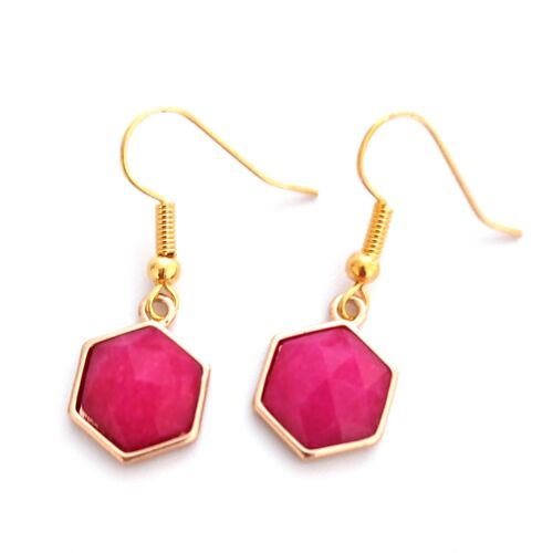Hanging Hexgaon Earrings - Bright Pink Jasper