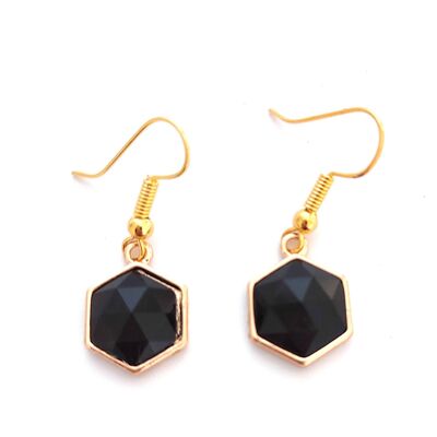 Boucles d'Oreilles Pendantes Hexgaon - Agate Noire