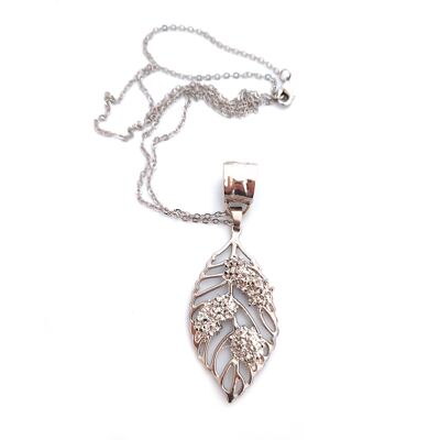 Large Leaf with Tinsel Necklace - Silver
