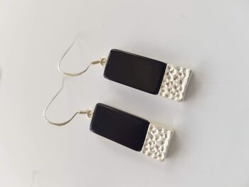 Boucles d'Oreilles Rectangles - Agate Noire