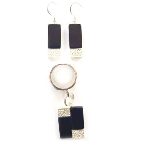 Rectangles Scarf Jewellery and Earrings Set - Black Agate
