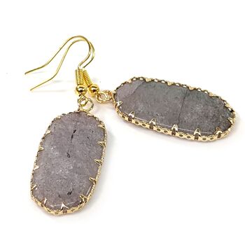 Boucles d'oreilles ovales en agate grise