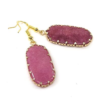 Boucles d'oreilles ovales en agate rose