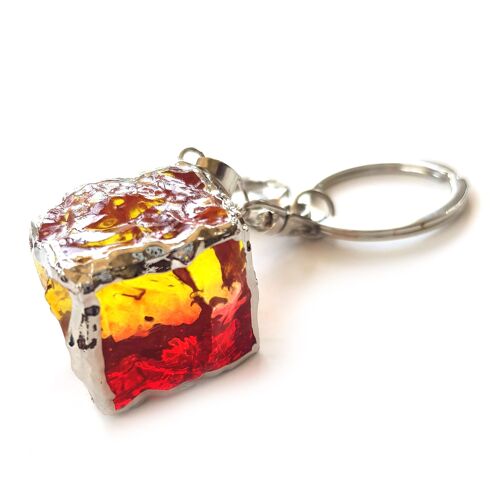 Cube Crystal Keyring - Red/Yellow