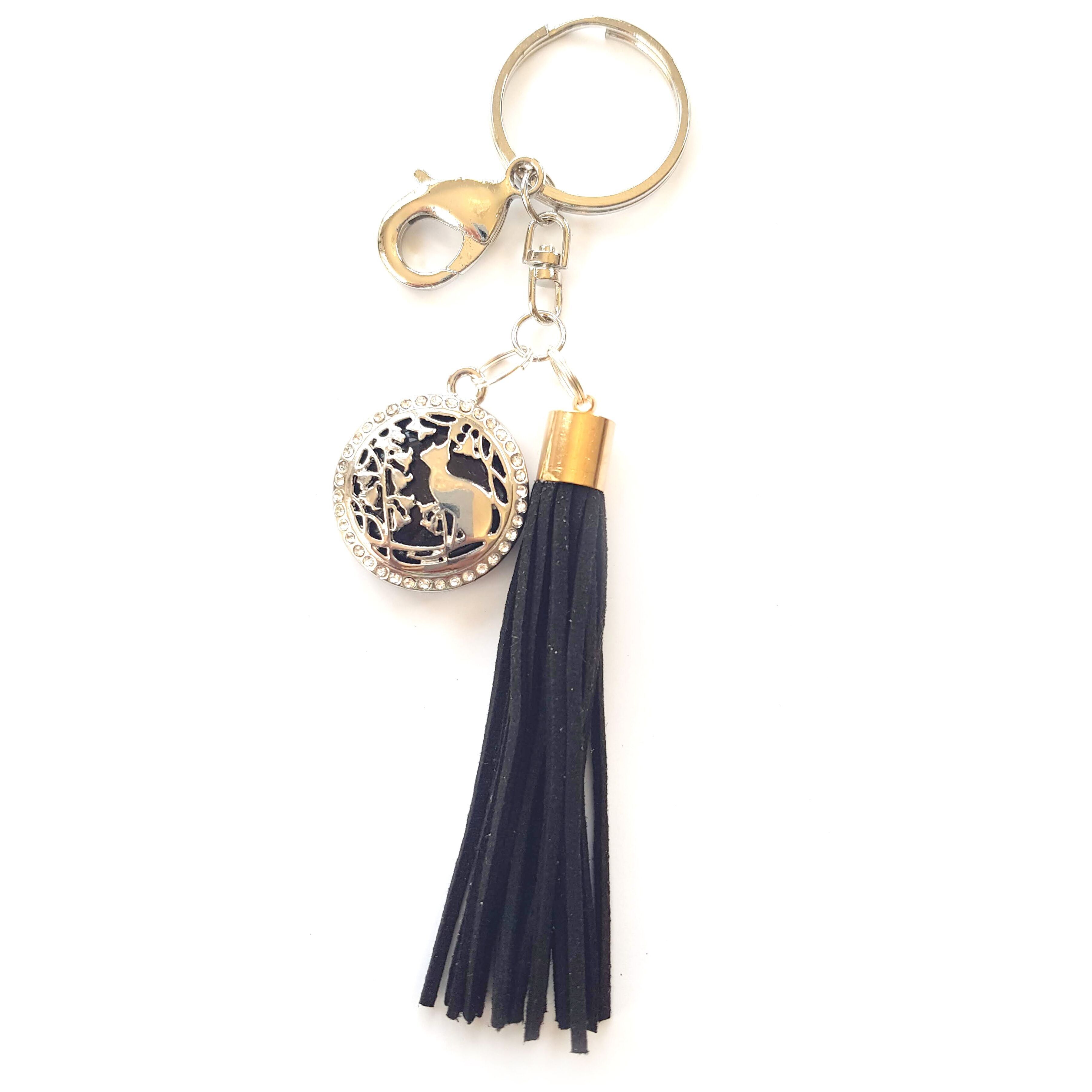 Portachiavi gatto in agata nera con nappa