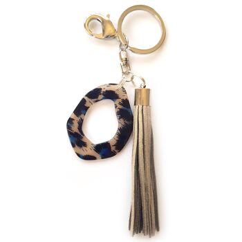 Porte-clés imprimé animal bleu avec pompon