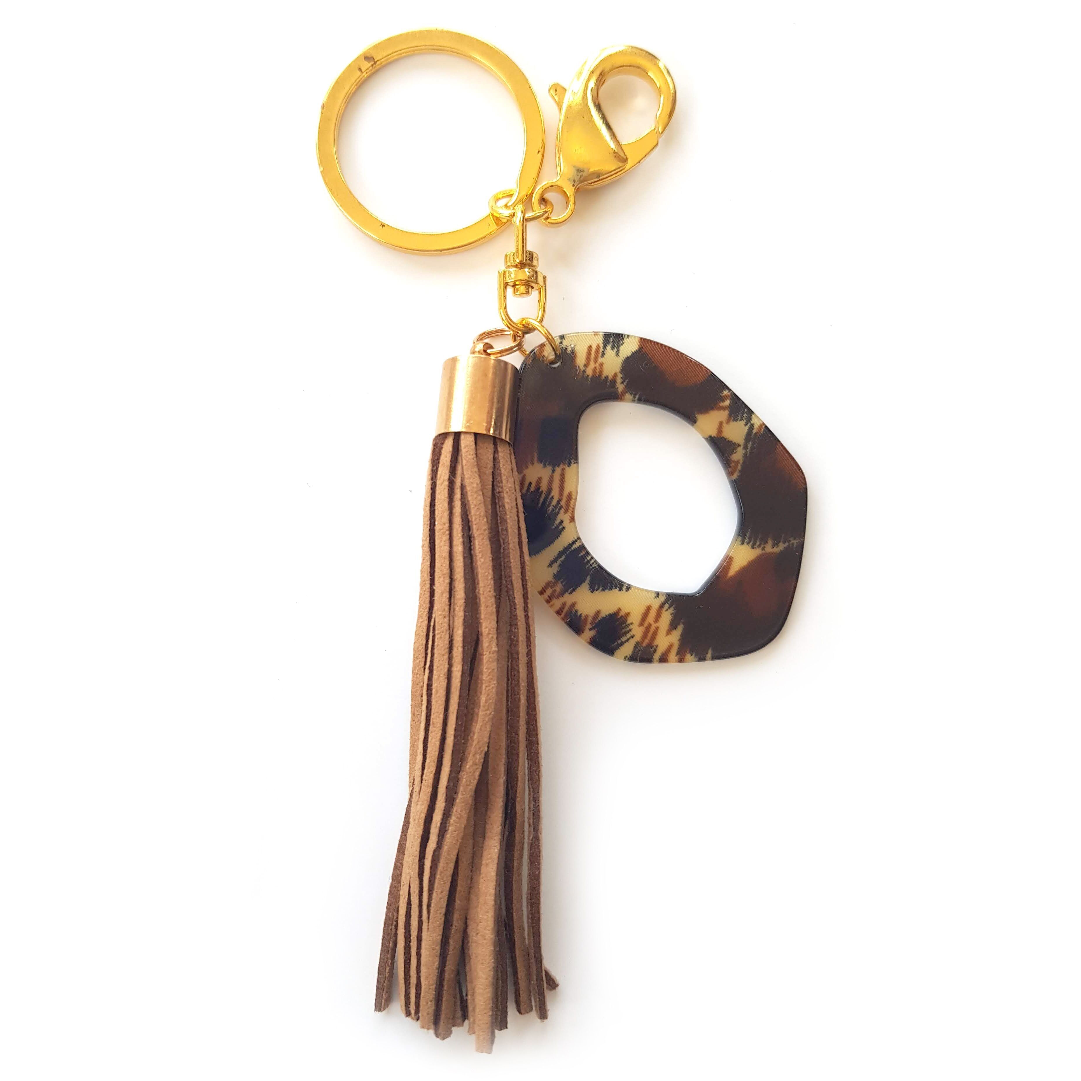 Portachiavi con stampa animalier naturale con nappa