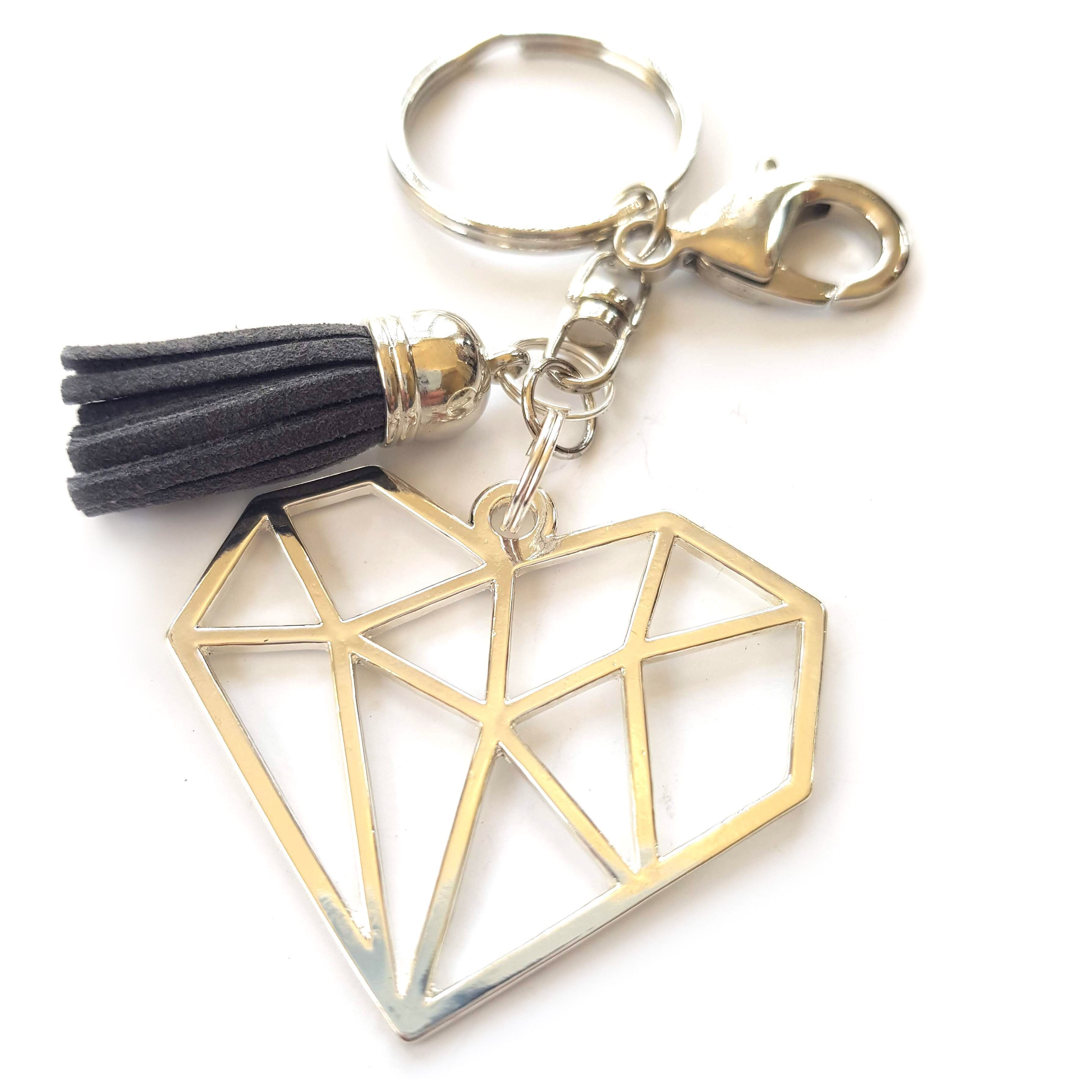 Geometric Heart Keyring with Tassel