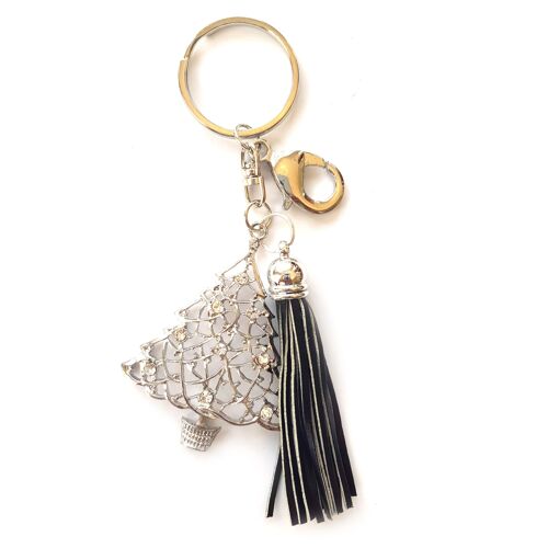 Silver Christmas Tree Keyring with Tassel