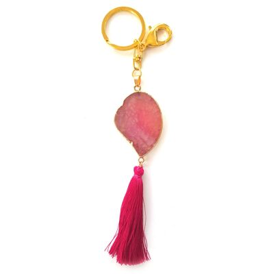 Crystal & Hanging Tassel Keyring - Pink