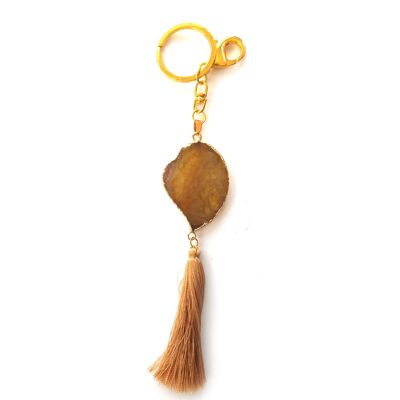 Crystal & Hanging Tassel Keyring - Gold