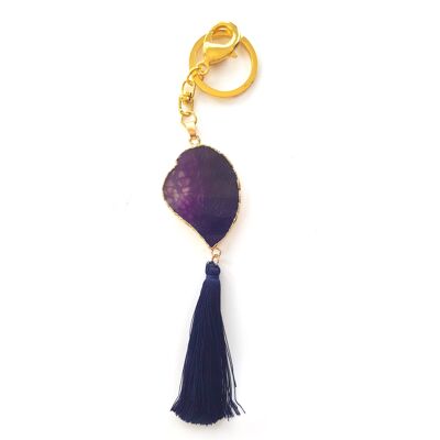 Crystal & Hanging Tassel Keyring - Purple