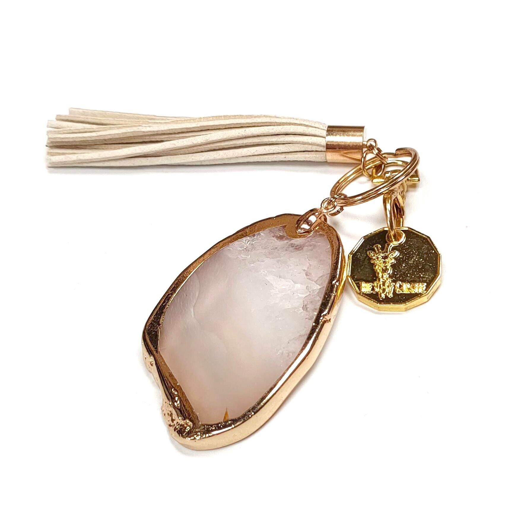 Portachiavi con moneta della spesa della giraffa della sciarpa - Crema