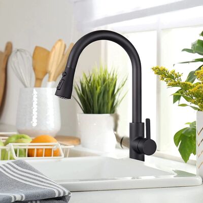 TODOT Pull Out Kitchen Faucet Stainless Steel 3 Spray Modes Mixer Tap 360° Rotatable for Kitchen or Bathroom Black - DAKF8F