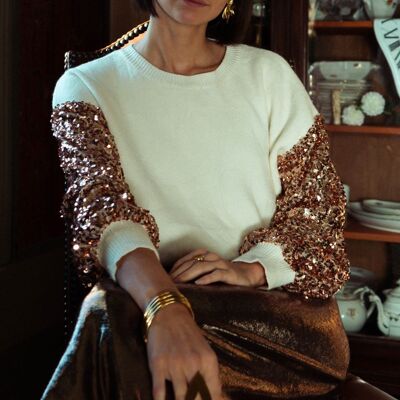ATOME Ecru sweater with gold sequins