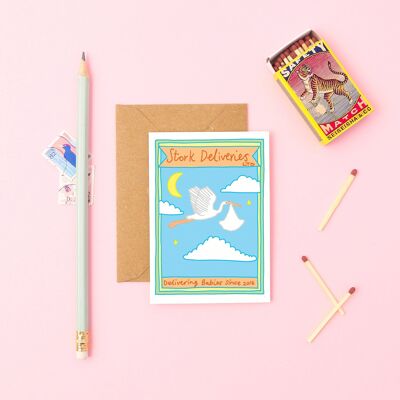 Livraisons de cigognes | Nouvelle carte de vœux pour bébé | Mini-carte A7