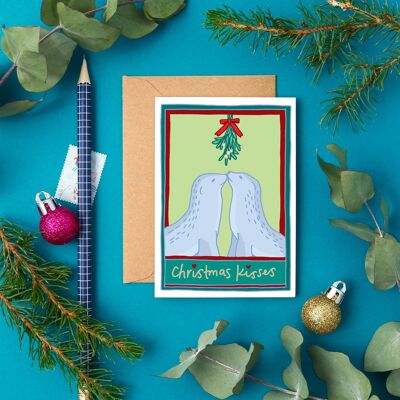 Christmas Kisses | Seal Christmas Card | A7 Mini Card